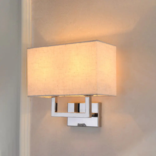 Modern Rectangular Beige Led Fabric Wall Sconce For Bedside Lighting