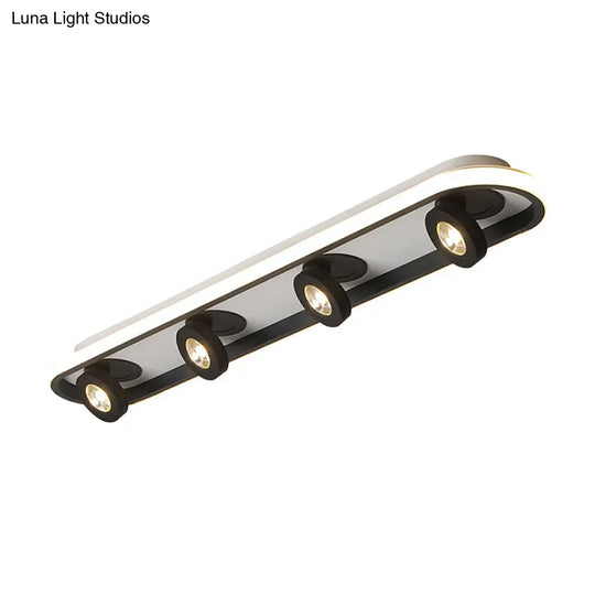 Modern Rectangular Flush Ceiling Lamp In Warm/White Light - Acrylic 4/6/8 Lights Black Ideal For