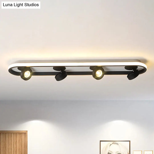 Modern Rectangular Flush Ceiling Lamp In Warm/White Light - Acrylic 4/6/8 Lights Black Ideal For