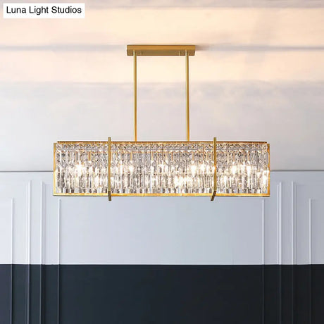 Modern Rectangular Hanging Lamp 5 Bulbs Prismatic Crystal - Gold Island Pendant Light