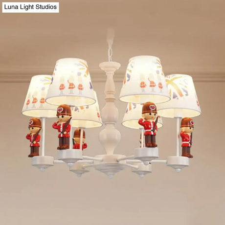 Modern Red And White Chandelier With Fabric Shade - Dining Room Soldier Hanging Lamp