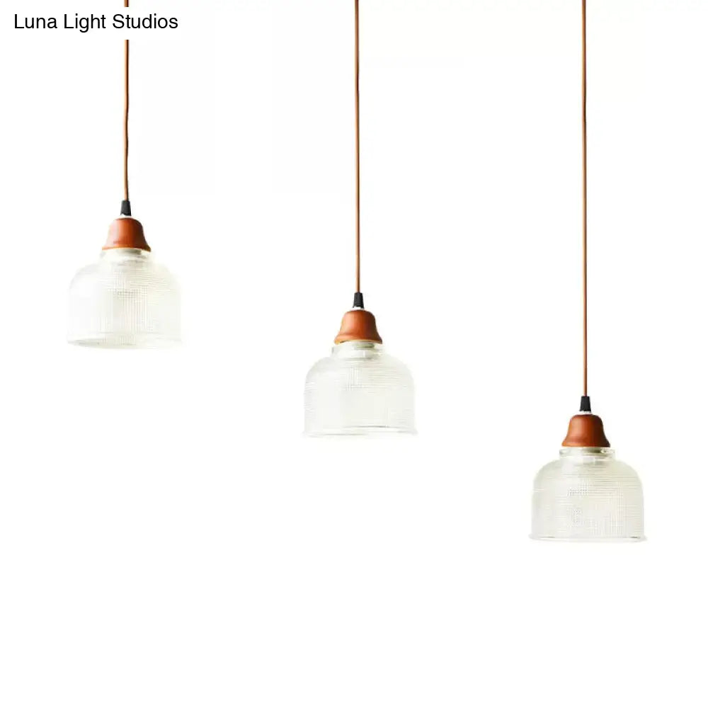 Modern Red Brown Glass Island Pendant Light - 3 Prismatic Heads Conical/Round Suspension