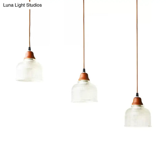 Modern Red Brown Glass Island Pendant Light - 3 Prismatic Heads Conical/Round Suspension