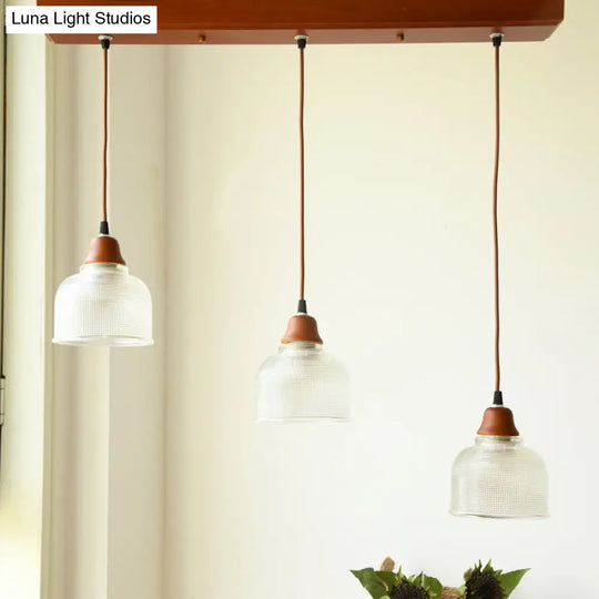 Modern Red Brown Glass Island Pendant Light - 3 Prismatic Heads Conical/Round Suspension / Round