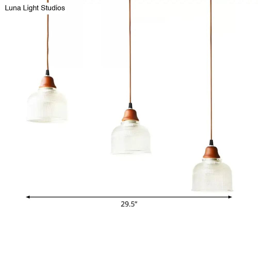 Modern Red Brown Glass Island Pendant Light - 3 Prismatic Heads Conical/Round Suspension