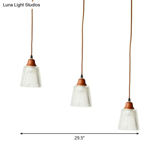 Modern Red Brown Glass Island Pendant Light - 3 Prismatic Heads Conical/Round Suspension