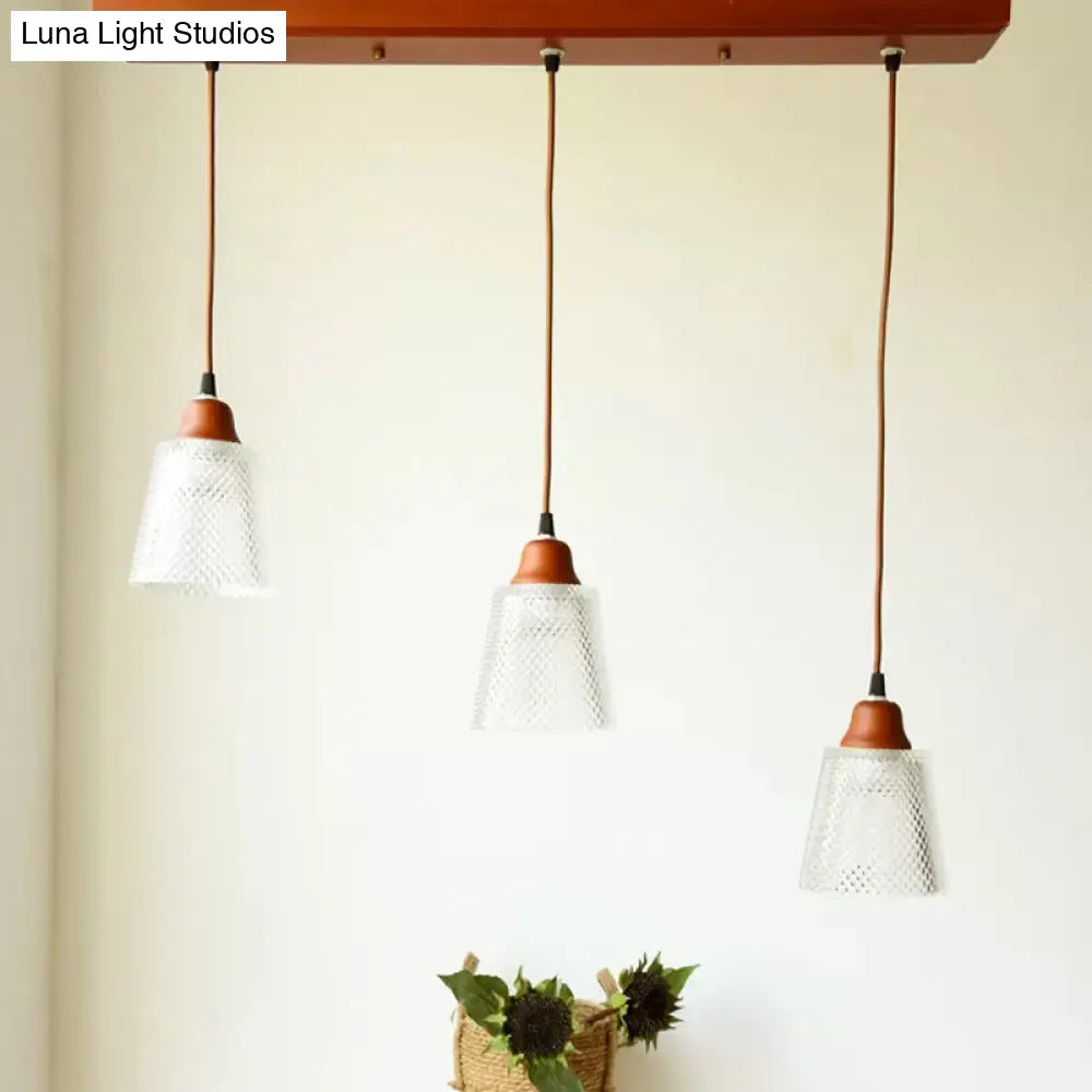 Modern Red Brown Glass Island Pendant Light - 3 Prismatic Heads Conical/Round Suspension / Cone