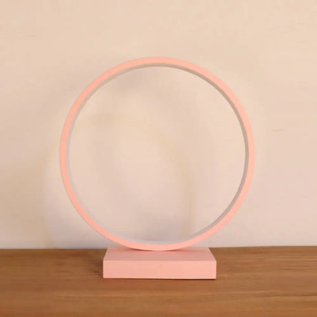 Modern Red/Pink Aluminum Circle Ring Table Light - Plug In Led Nightstand Lamp With Adjustable