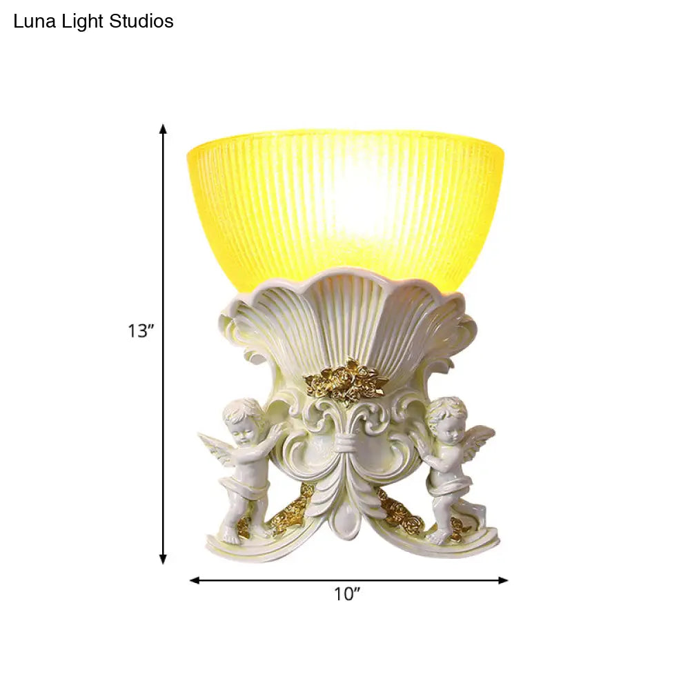 Modern Resin Angel Sconce Light Indoor Wall Mount Beige/Gold/White Finish With Yellow Glass Bowl