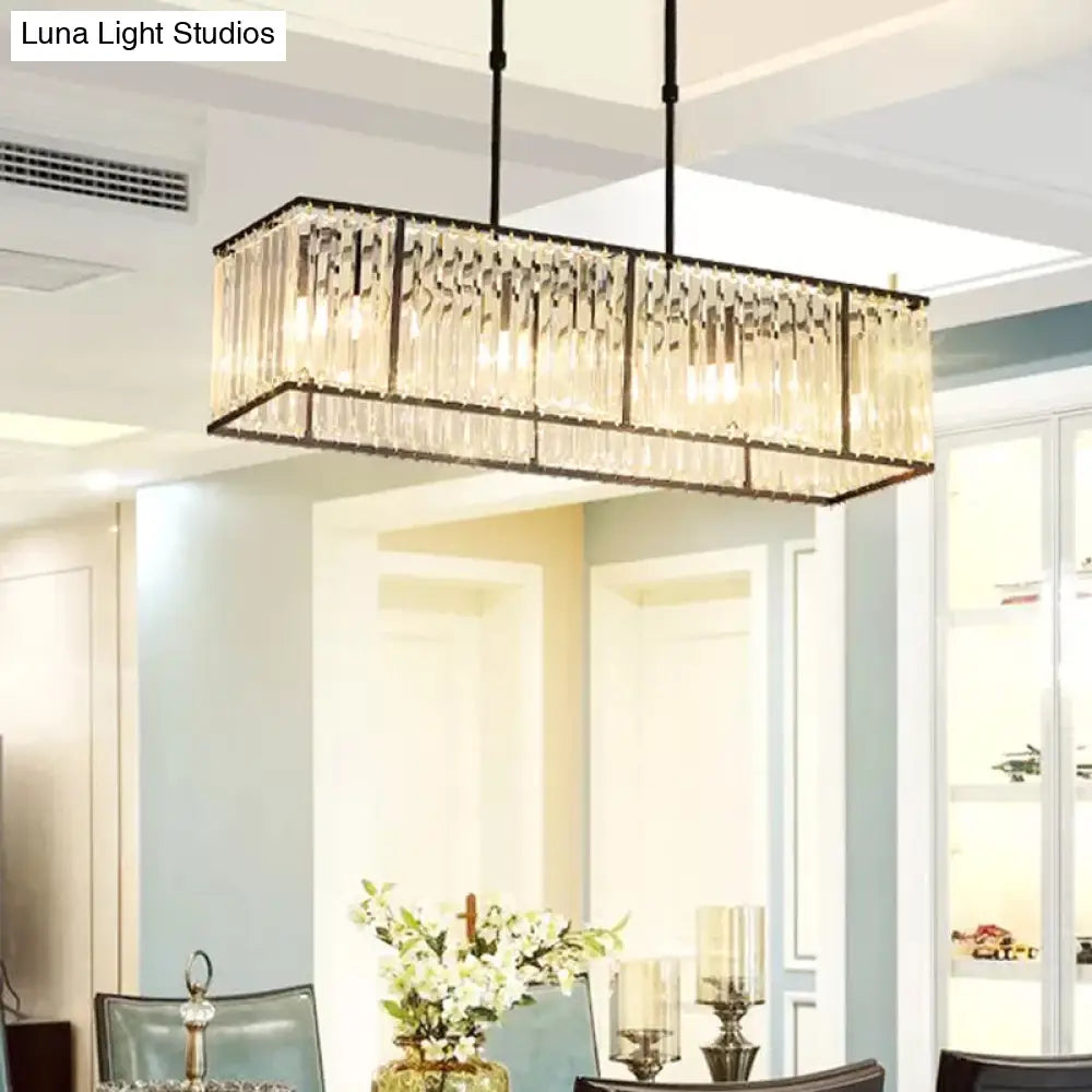 Modern Restaurant Pendant Lamp: 3/4-Bulb Hanging Island Light With Crystal Rectangle Shade In