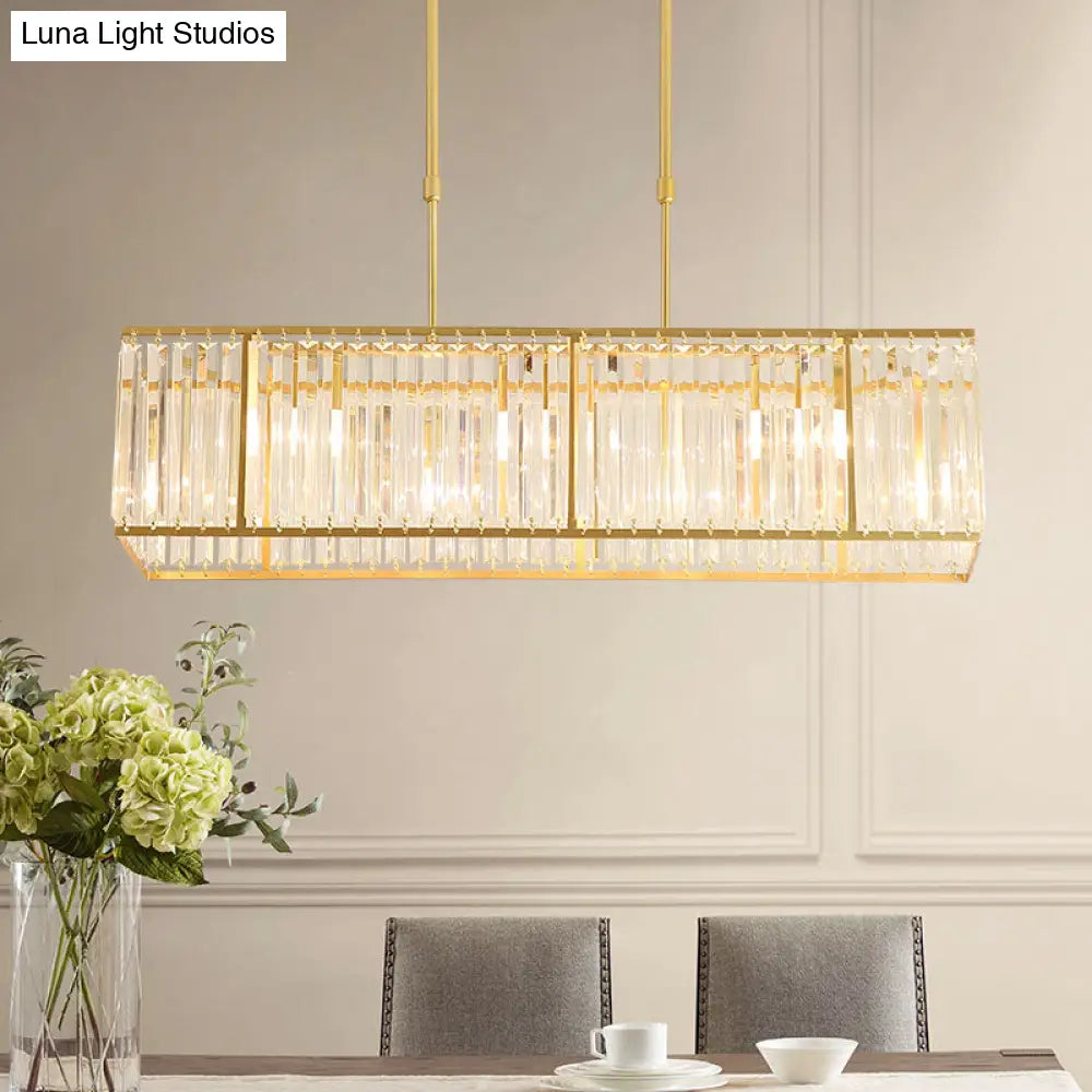 Modern Restaurant Pendant Lamp: 3/4-Bulb Hanging Island Light With Crystal Rectangle Shade In
