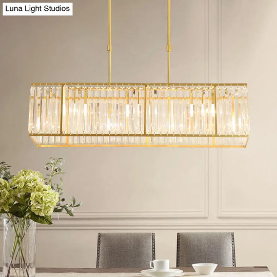 Modern Restaurant Pendant Lamp: 3/4-Bulb Hanging Island Light With Crystal Rectangle Shade In