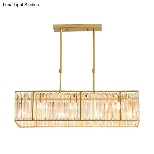 Modern Restaurant Pendant Lamp: 3/4-Bulb Hanging Island Light With Crystal Rectangle Shade In