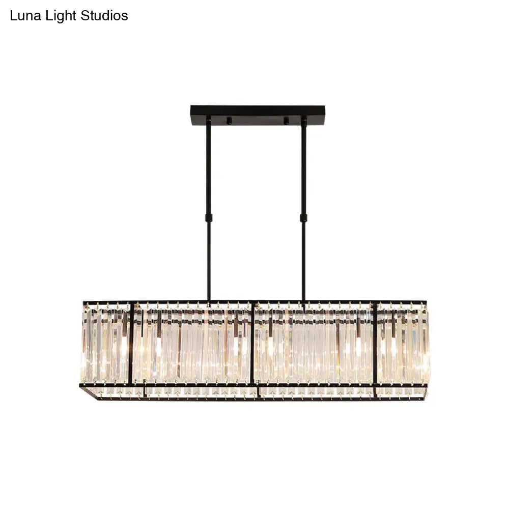 Modern Restaurant Pendant Lamp: 3/4-Bulb Hanging Island Light With Crystal Rectangle Shade In