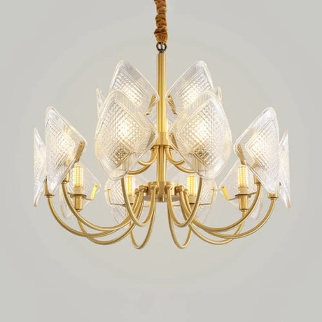 Modern Rhombus Living Room Chandelier - Elegant 12/15/18-Bulb Glass Suspension Pendant Light In