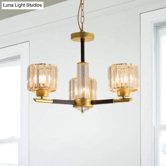 Modern Ribbed Crystal Cylinder Chandelier Pendant - 3/6/8-Head Bedroom Hanging Lamp Kit
