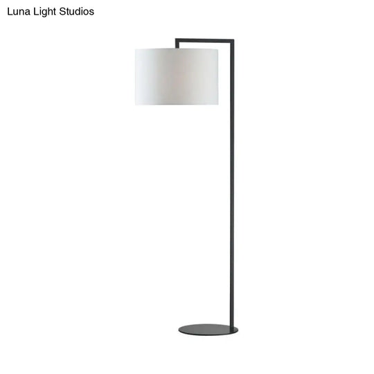 Modern Right Angle Floor Lamp - Simple Metal 1-Head White/Black Fabric Ideal For Living Room Reading