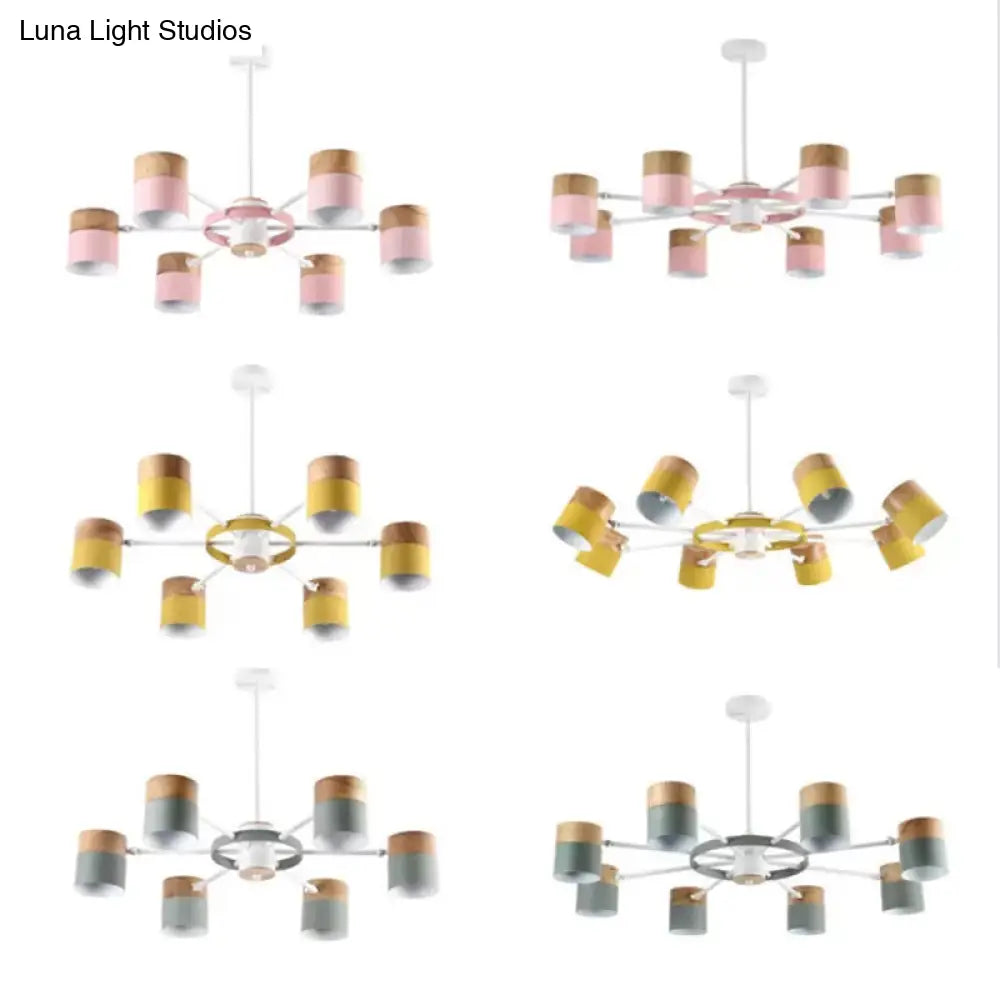 Modern Rotatable Metal Cylinder Chandelier: Macaron Style Ceiling Light For Nursing Room