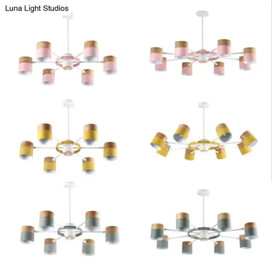 Modern Rotatable Metal Cylinder Chandelier: Macaron Style Ceiling Light For Nursing Room