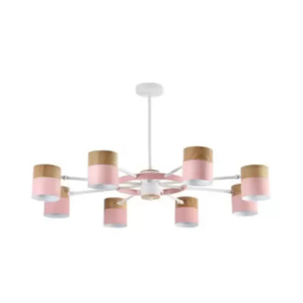 Modern Rotatable Metal Cylinder Chandelier: Macaron Style Ceiling Light For Nursing Room 8 / Pink