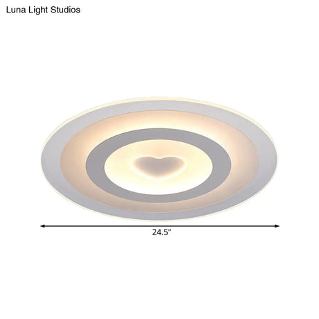 Modern Round Acrylic Flush Mount Light Led - 8’/16.5’/20.5’ Wide Lamp With Heart Pattern Warm/White