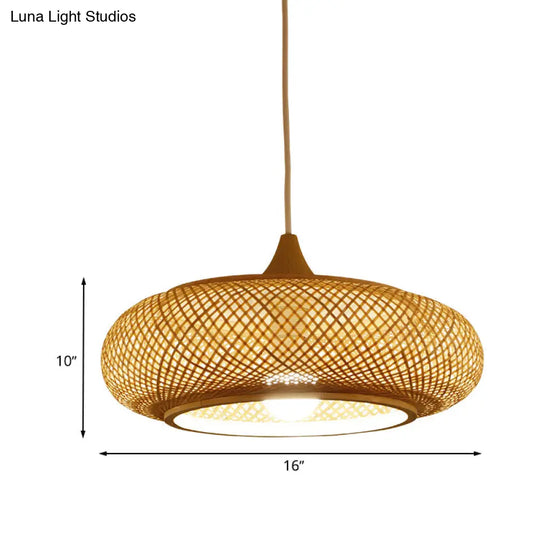 Modern Round Bamboo Pendant Lamp - Beige 1 Head Ceiling Light For Tea Room