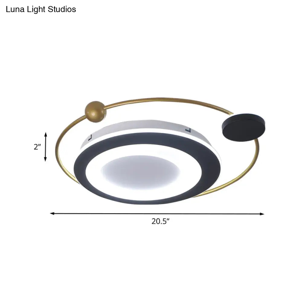 Modern Round Bedroom Flush Mount Light Fixture - 16.5’/20.5’ Metal Ceiling In Black/Gold Led