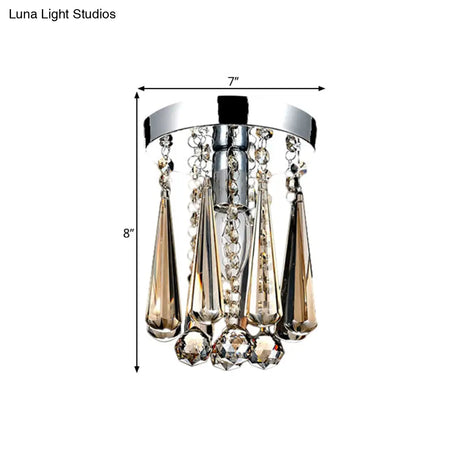 Modern Round Canopy Crystal Flush Mount Ceiling Lamp