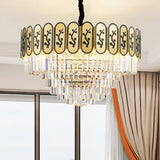 Modern Round Chandelier With Flower Pattern Crystal And Metal Hanging Light For Bedroom - Brass