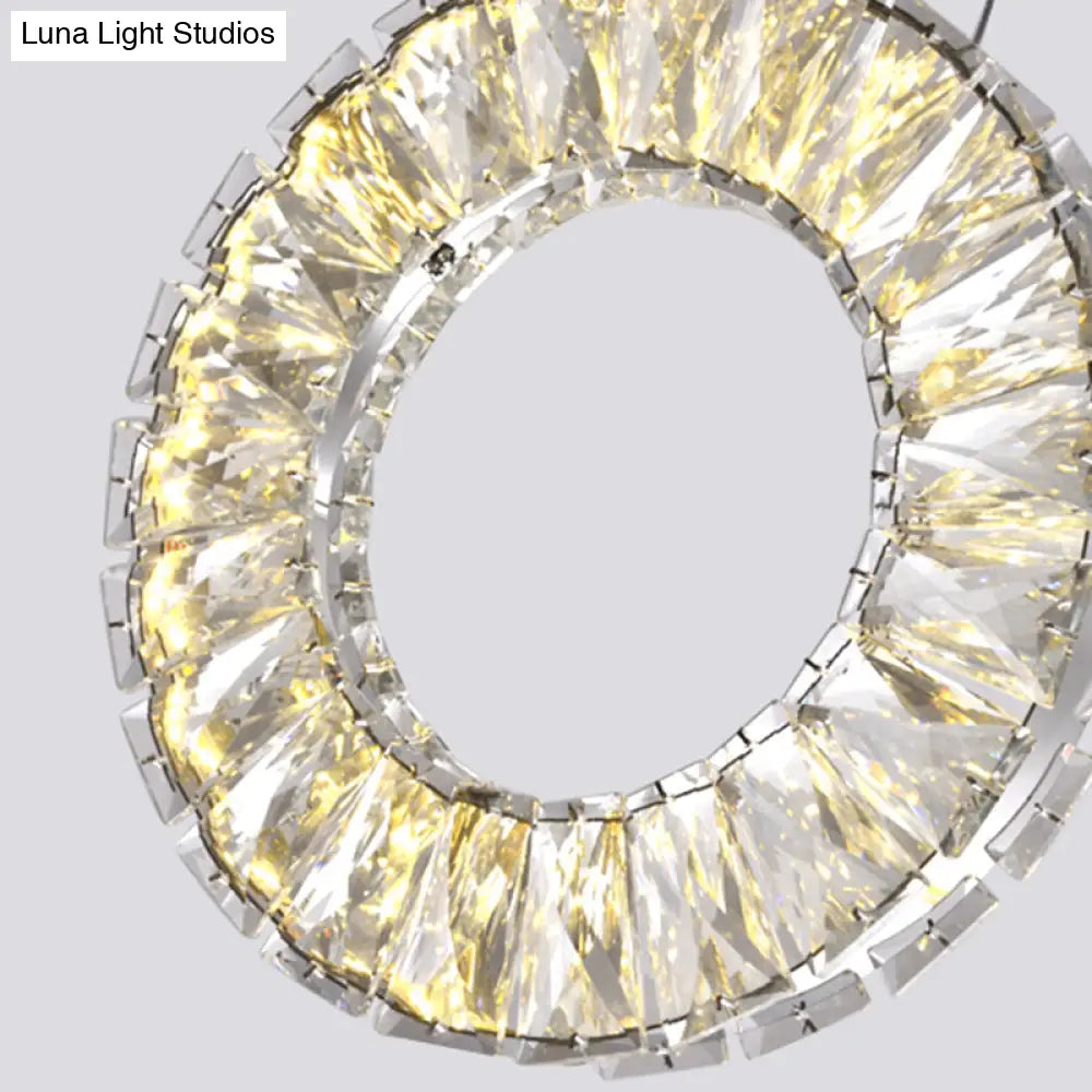 Round Cluster Pendant Light With Crystal Accents - 3 Bulbs Nickel Finish