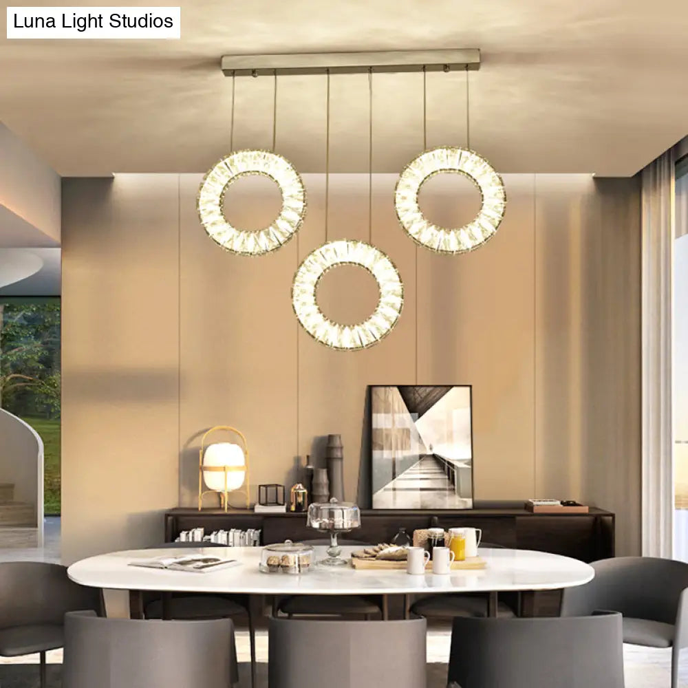Round Cluster Pendant Light With Crystal Accents - 3 Bulbs Nickel Finish