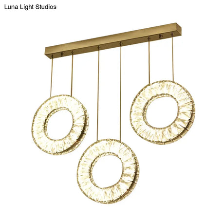 Modern Round Cluster Pendant Light- Crystal 3 Bulb Suspended Fixture In Nickel