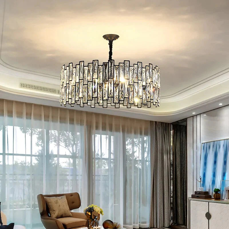 Lustre noir en cristal rond moderne pour l'éclairage de barre de salle à manger de salon