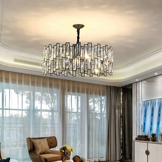 Lustre noir en cristal rond moderne pour l'éclairage de barre de salle à manger de salon