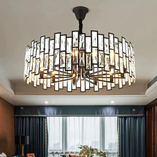 Lustre noir en cristal rond moderne pour l'éclairage de barre de salle à manger de salon