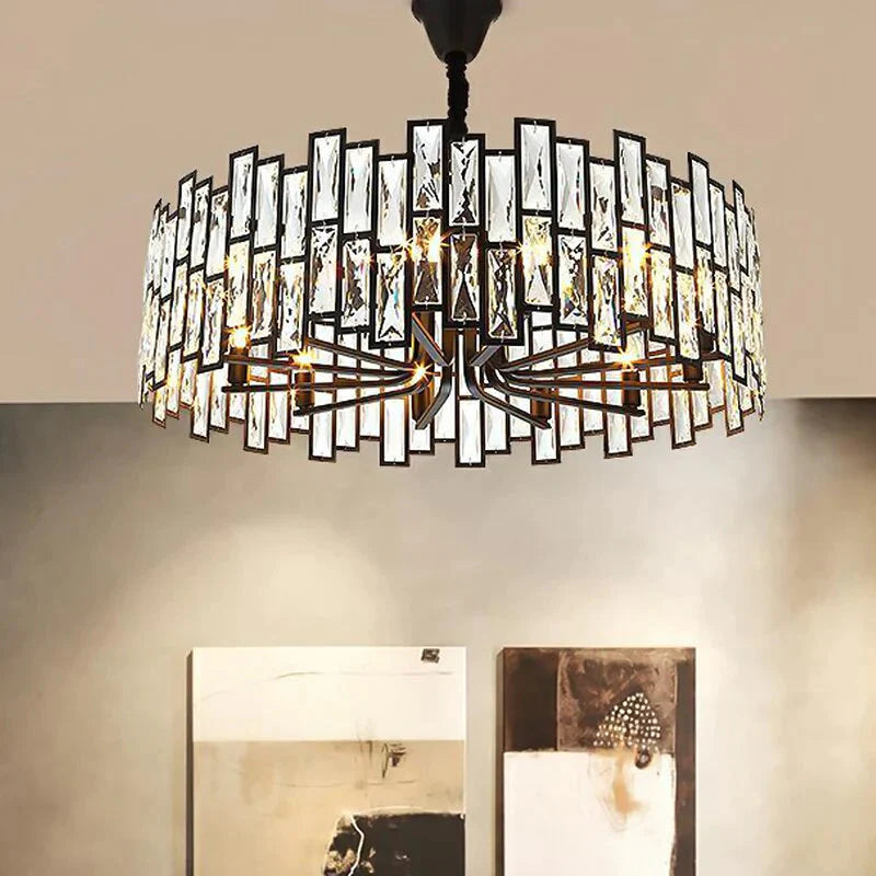 Lustre noir en cristal rond moderne pour l'éclairage de barre de salle à manger de salon