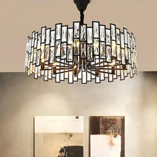 Lustre noir en cristal rond moderne pour l'éclairage de barre de salle à manger de salon