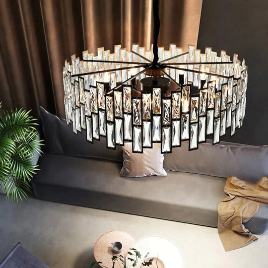 Lustre noir en cristal rond moderne pour l'éclairage de barre de salle à manger de salon