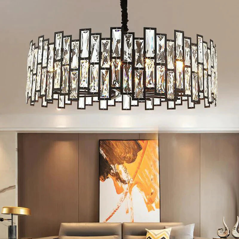 Lustre noir en cristal rond moderne pour l'éclairage de barre de salle à manger de salon