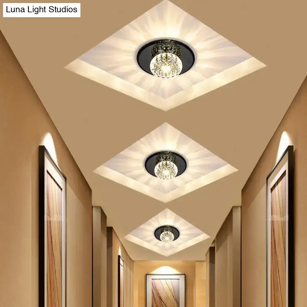 Modern Round Crystal Led Flush Mount Ceiling Light For Foyer Black / 5.5’ Warm