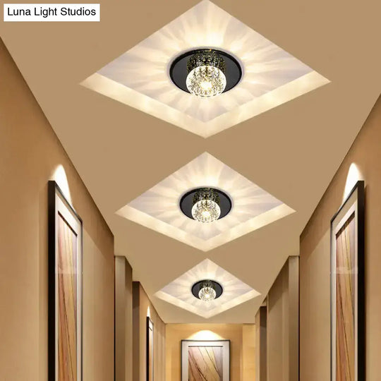 Modern Round Crystal Led Flush Mount Ceiling Light For Foyer Black / 5.5’ Warm
