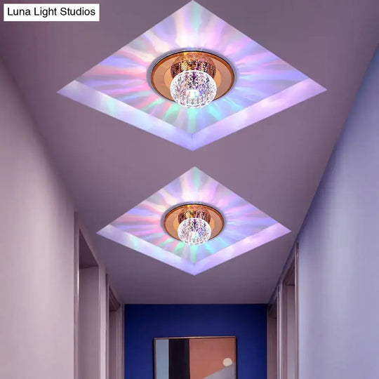 Modern Round Crystal Led Flush Mount Ceiling Light For Foyer Tan / 5.5’ Multi Color