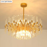 Modern Round Crystal Pendant Ceiling Light With 8 Gold Chandelier Lamps