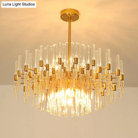 Modern Round Crystal Pendant Ceiling Light With 8 Gold Chandelier Lamps