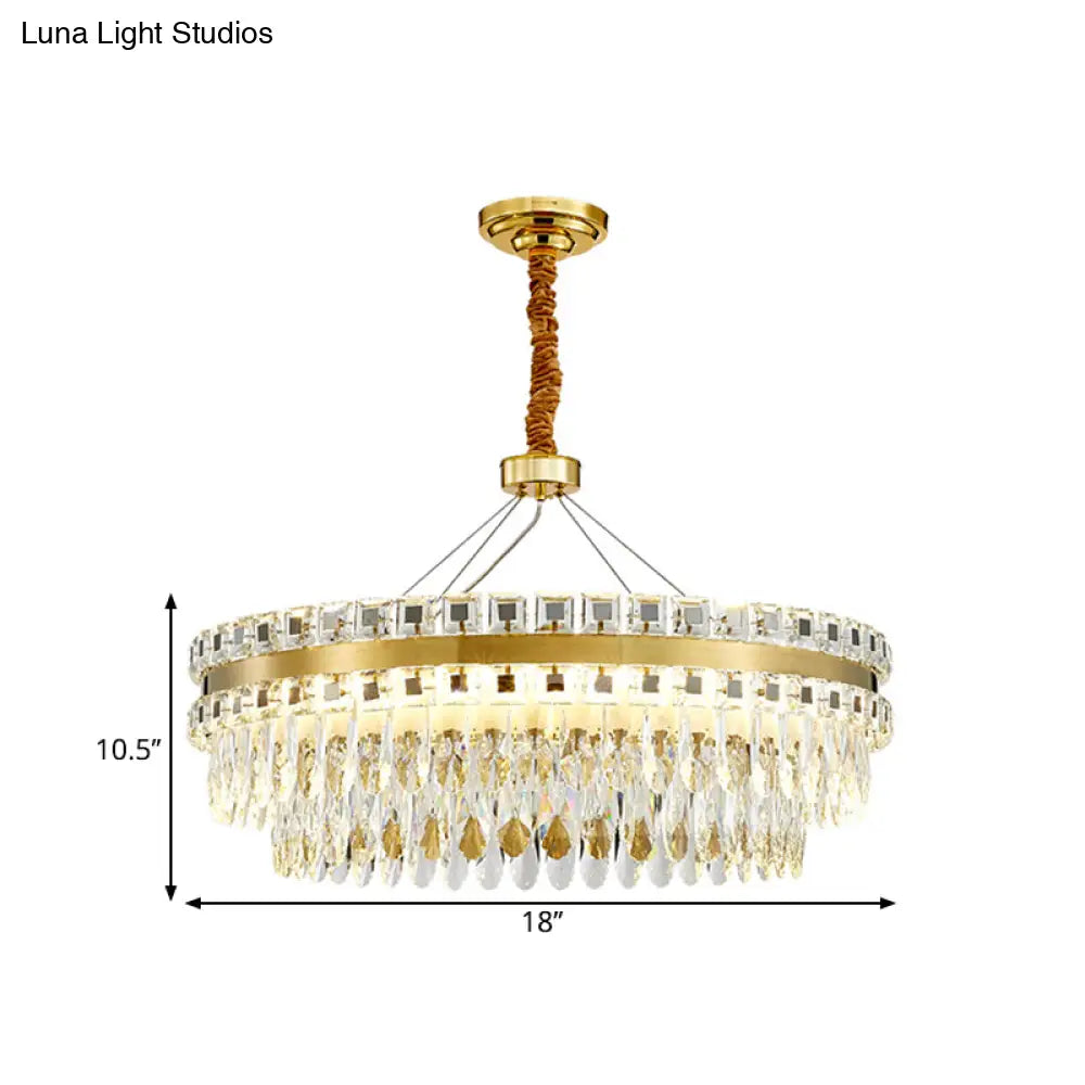 Modern Round Crystal Shell Hanging Lamp Kit - 18/23.5 Wide Led Pendant Chandelier In Gold
