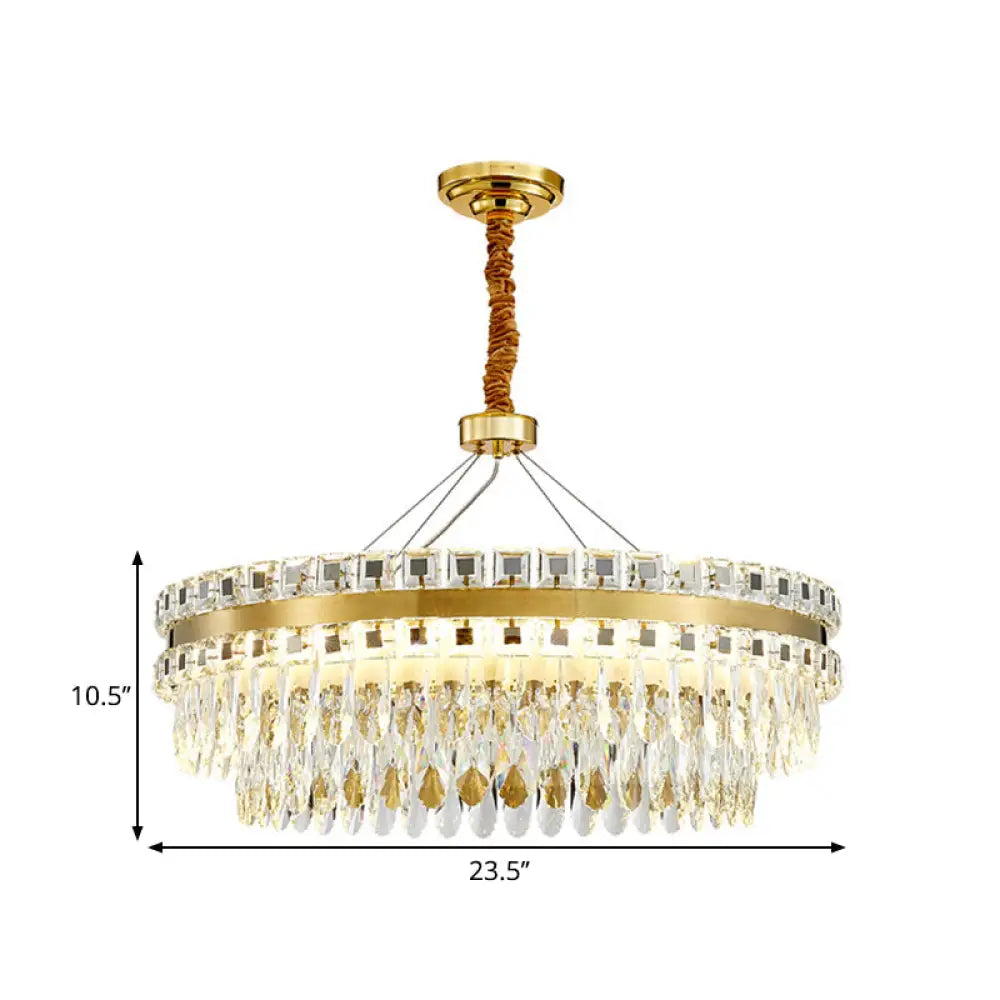 Modern Round Crystal Shell Hanging Lamp Kit - 18/23.5 Wide Led Pendant Chandelier In Gold
