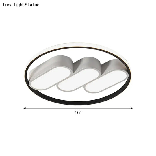 Modern Round Flush Led Bedroom Lamp In White-Black: Metallic Lighting Fixture