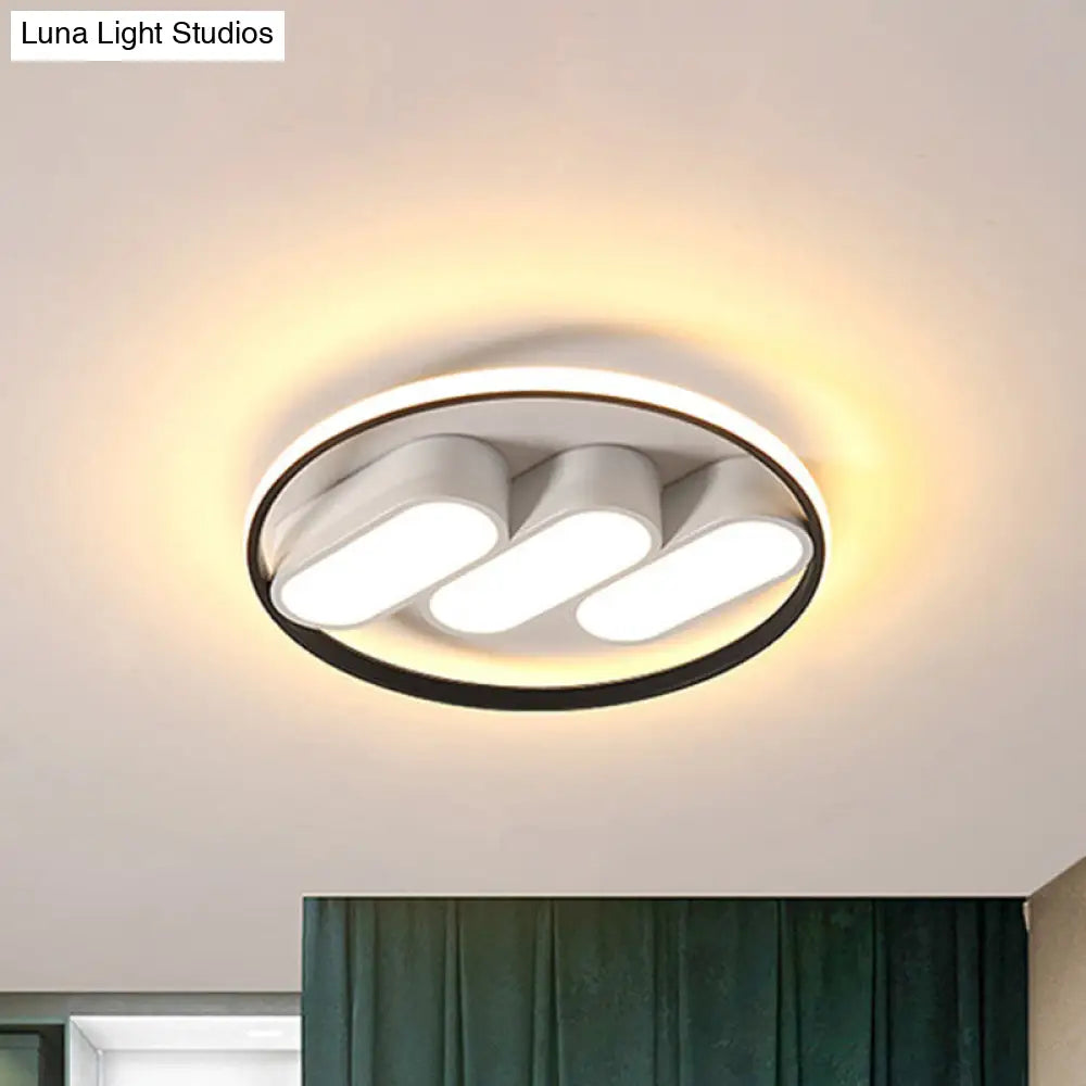 Modern Round Flush Led Bedroom Lamp In White-Black: Metallic Lighting Fixture Black-White