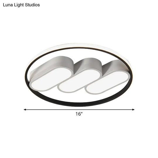 Modern Round Flush Led Bedroom Lamp In White - Black: Metallic Lighting Fixture