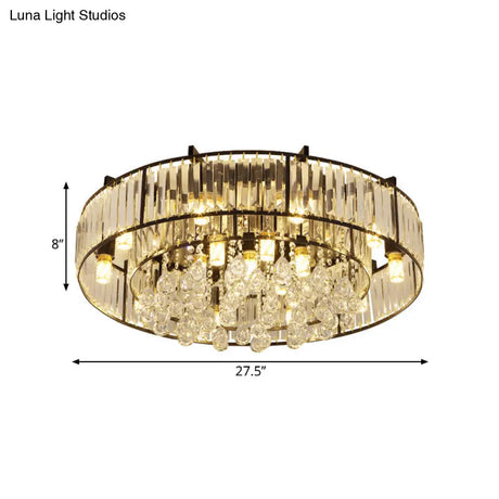 Modern Round Flush Mount Ceiling Light With Crystal Draping - 7/13 - Light Options